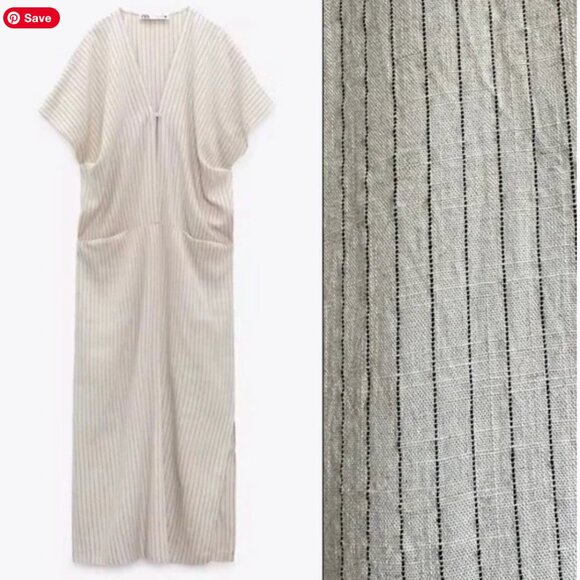 Zara Limited Edition Linen Blend Striped Kaftan Maxi Dress - Picture 3 of 3